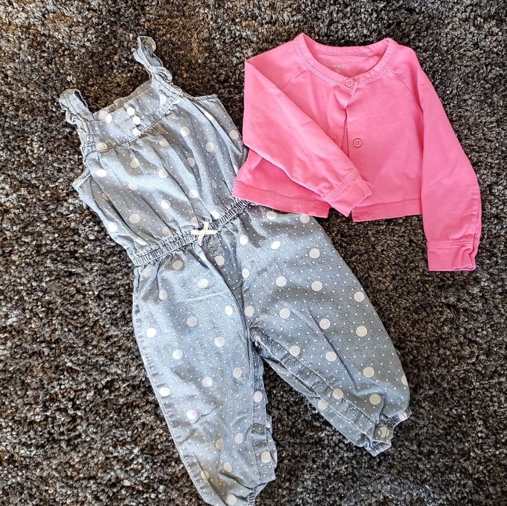 12 mo Girls Chambray Jumper with Cardigan